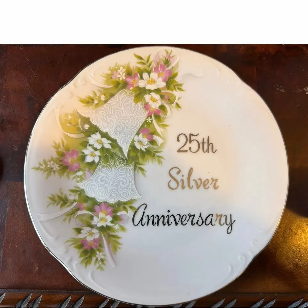25th Silver Anniversary Plate Decorative Collector Wedding Gift Hand Crafted VTG